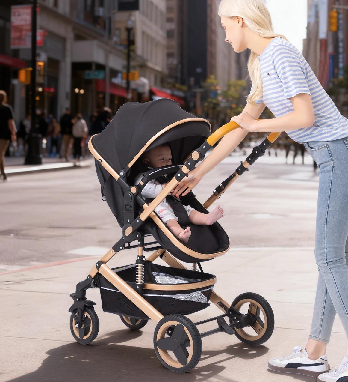 Poussette 3 en 1 avec siège auto et panier de couchage, poussette multifonction pour bébé, poussette