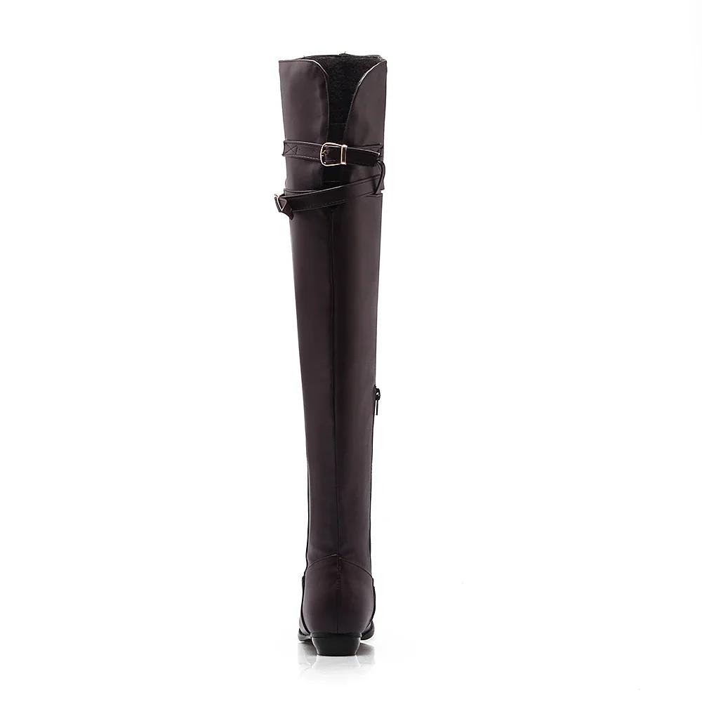 Bottes longues à bout rond pour femmes, bottes au-dessus du genou, ceinture en cuir, chaussures sexy