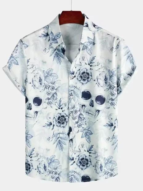 Chemise hawaïenne à manches courtes pour hommes, motif tête de mort, vacances, décontractée, quotidi