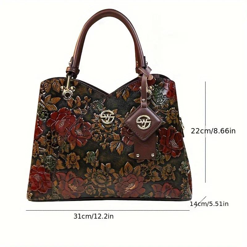 Sac à main à motif de fleurs Vintage, sac fourre-tout de luxe en cuir PU, sac à bandoulière à la mod