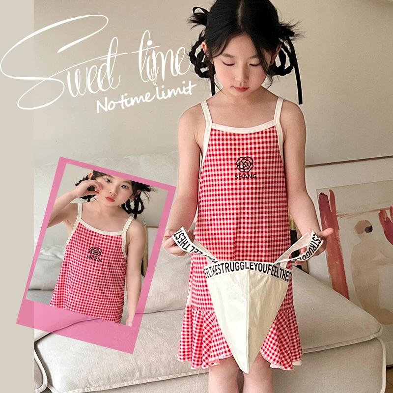 Robes d'été en coton pour filles Robes de mode pour enfants Robes fines à licou pour filles Robes à