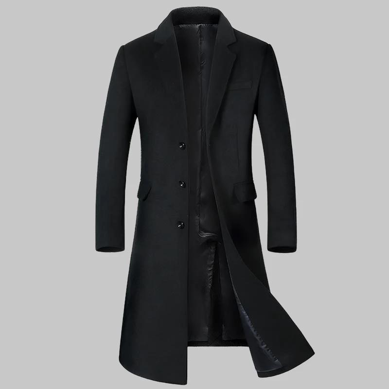Manteau en laine pour hommes, Trench-Coat Long en coton épais au dessus du genou, de haute qualité,