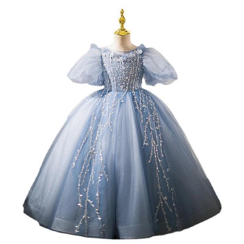 Robes de piano élégantes pour filles, manches bouffantes à paillettes de luxe, défilé pour enfants,