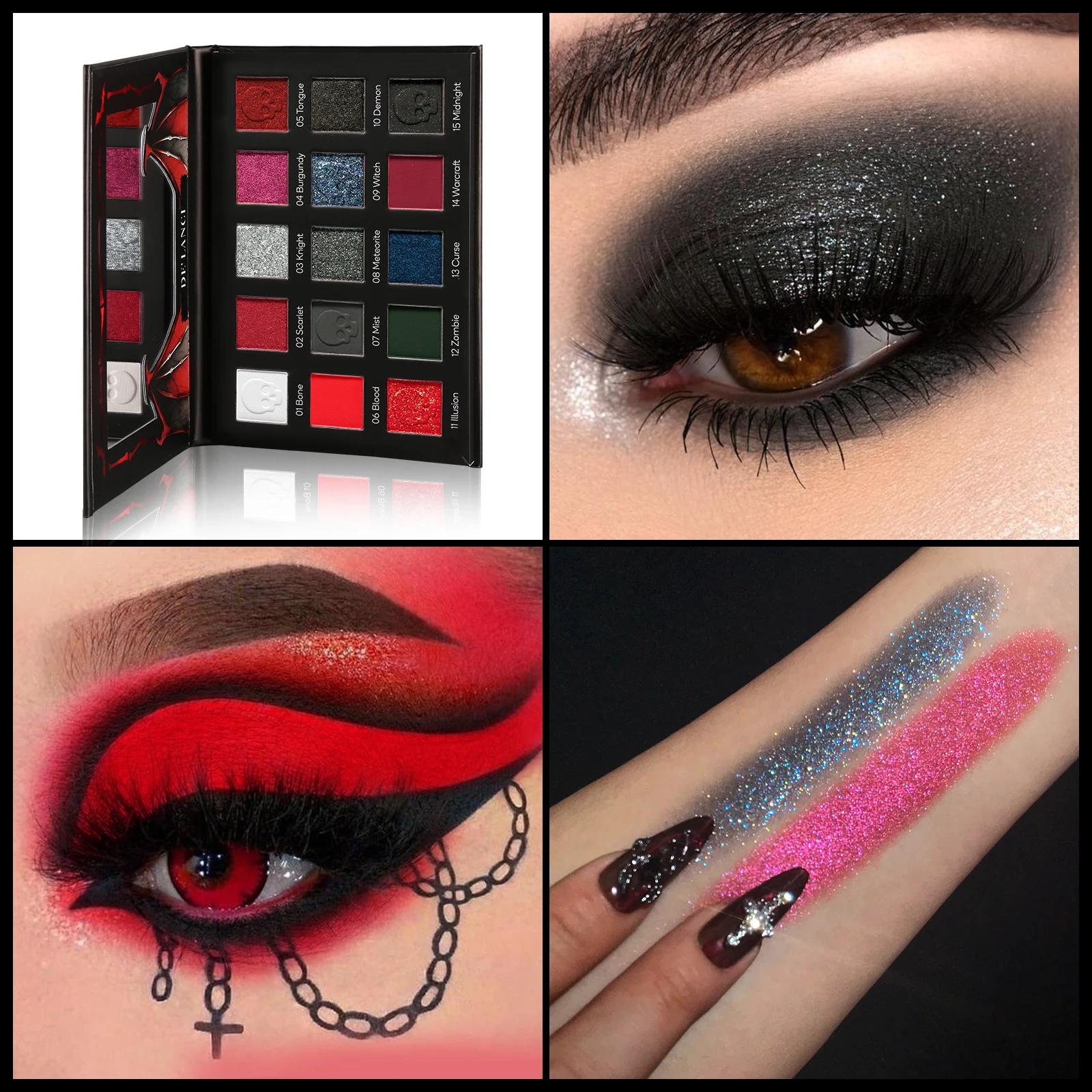 DE'LANCI Palette de fards à paupières rouge noir, maquillage gothique de fard à paupières rouge 15 c