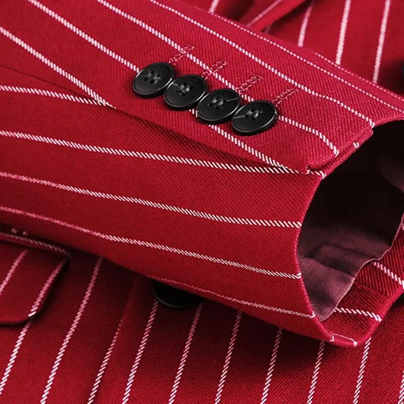 Blazers à double boutonnage pour hommes, rayés, imbibés, 2 pièces, noir, vin rouge, zones Me Busines
