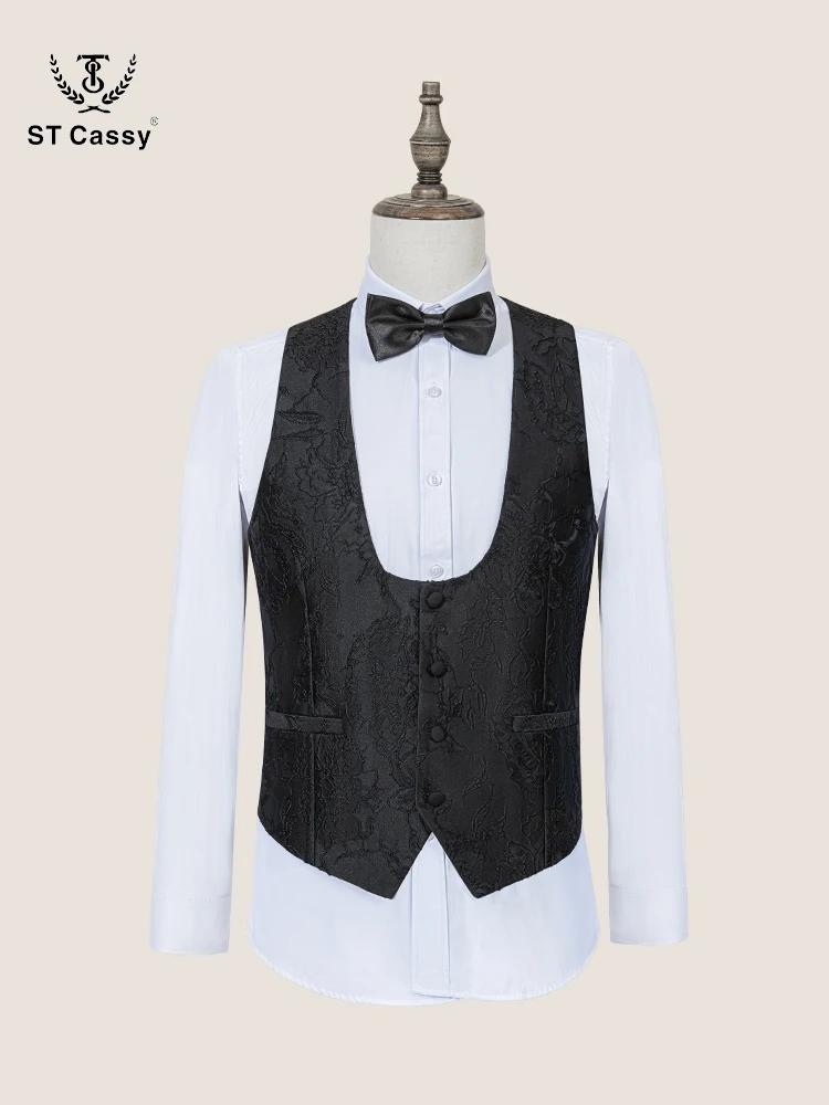 Costume homme de luxe ST Cassy, ensemble 3 pièces, noir, pour dîner, soirée, banquet, mariage, cérém