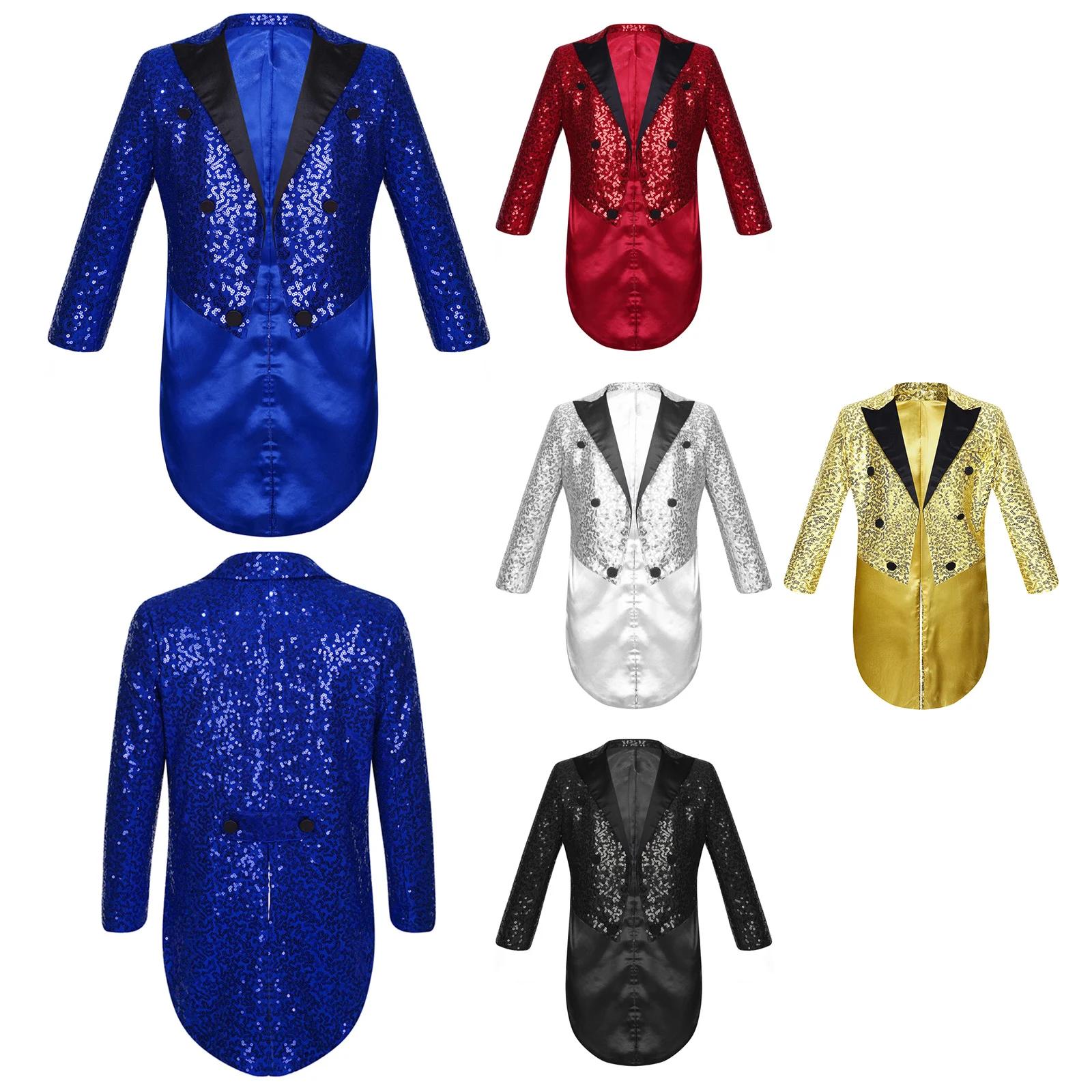 Veste de manteau à paillettes pour enfants garçons, coupe classique, smoking avec queues, Blazer bri