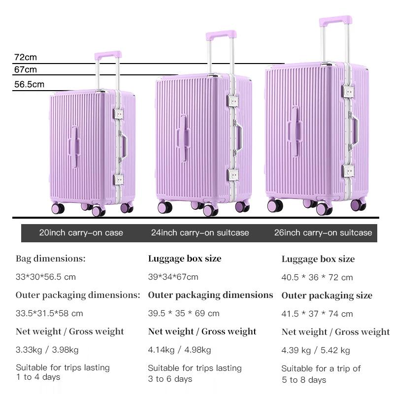 Bagage à cadre en aluminium épaissi de grande capacité, valise de voyage avec mot de passe à roue un