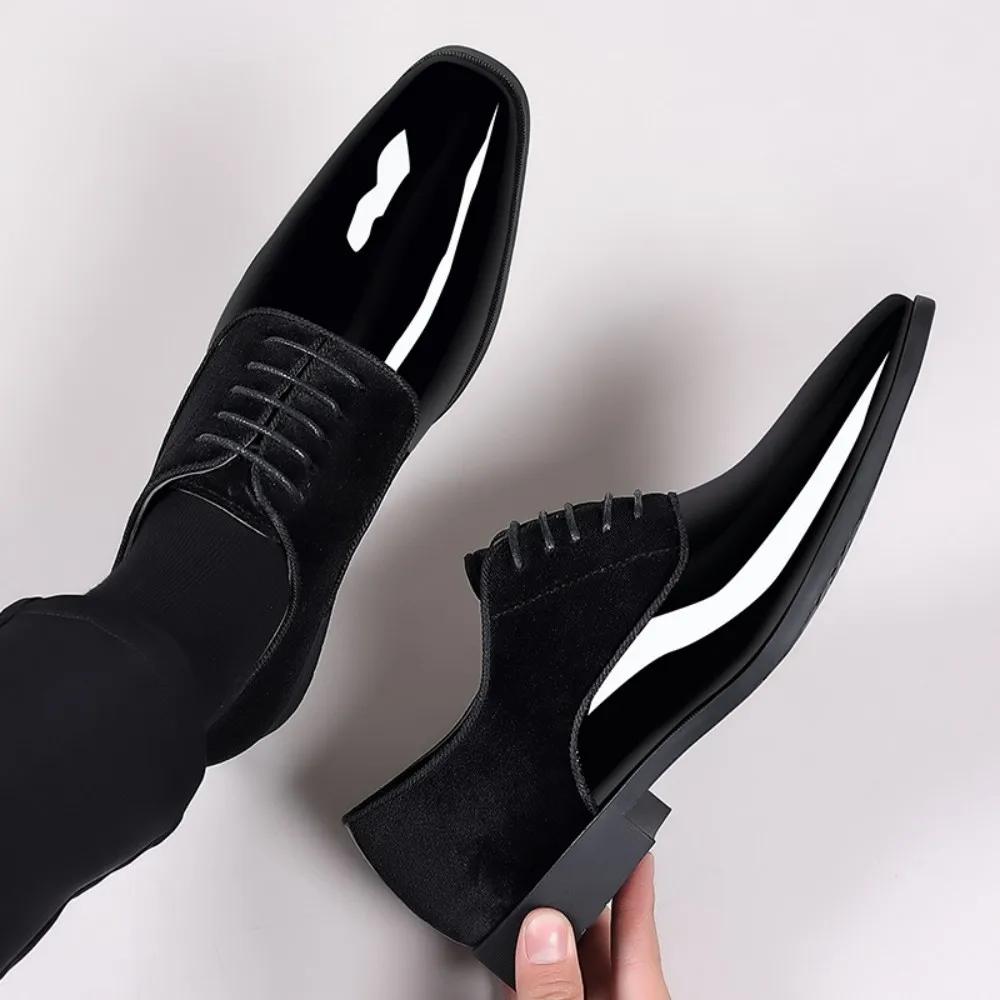Chaussures Oxford à lacets pour hommes, chaussures provoqué formelles, haute brillance, basses, carr