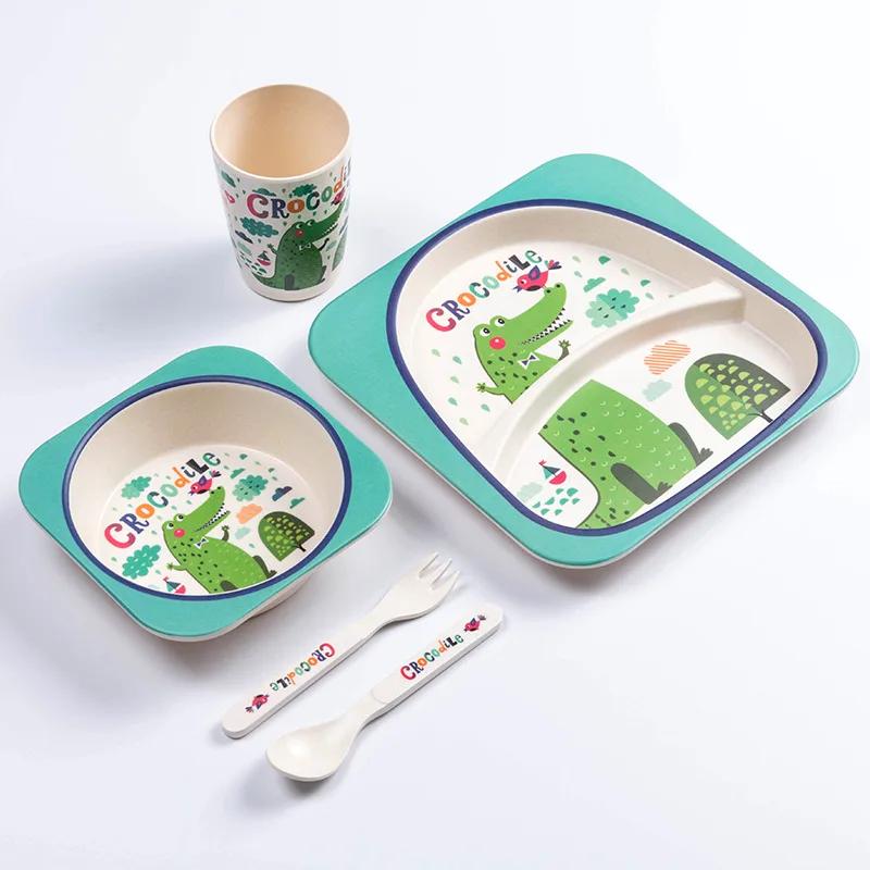 Ensemble de bols en bambou naturel pour bébé, 5 pièces, mignon, dessin animé, cadeau