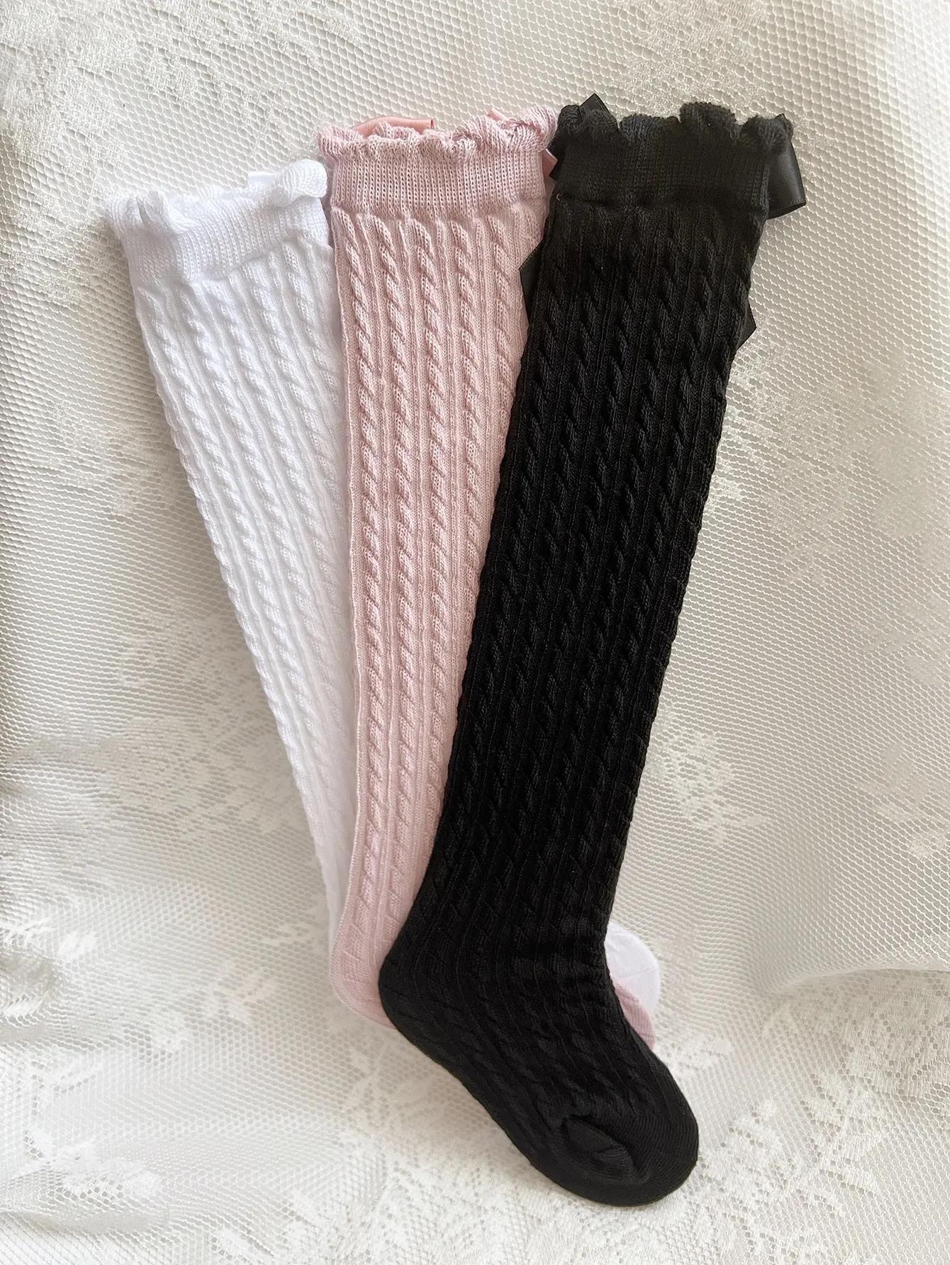3 paires de chaussettes longues au-dessus du mollet pour filles