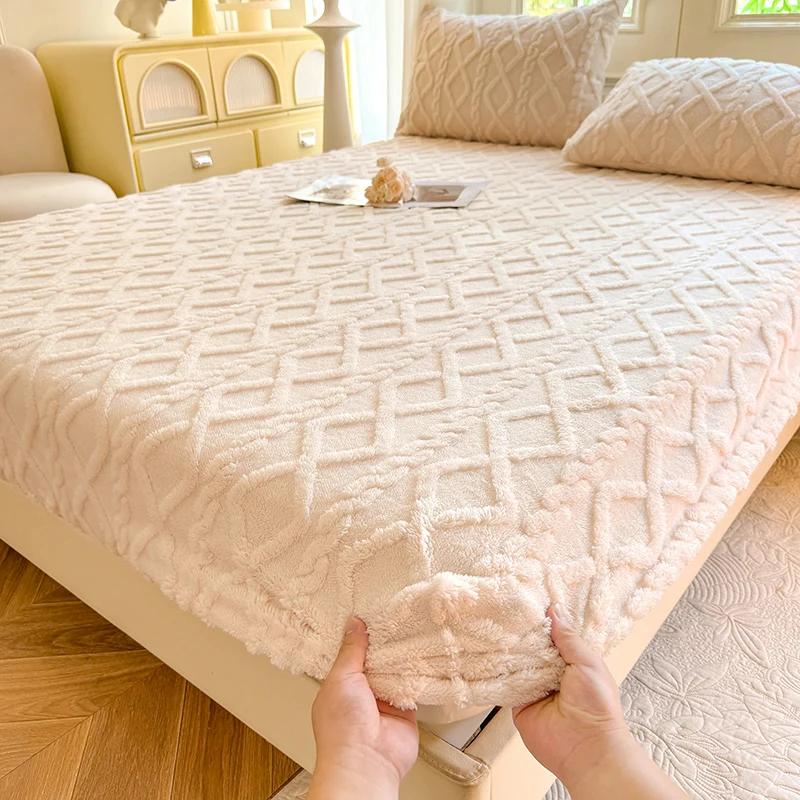 Drap de lit chaud d'hiver avec bande élastique, housse de matelas simple/Queen/King, en molleton de