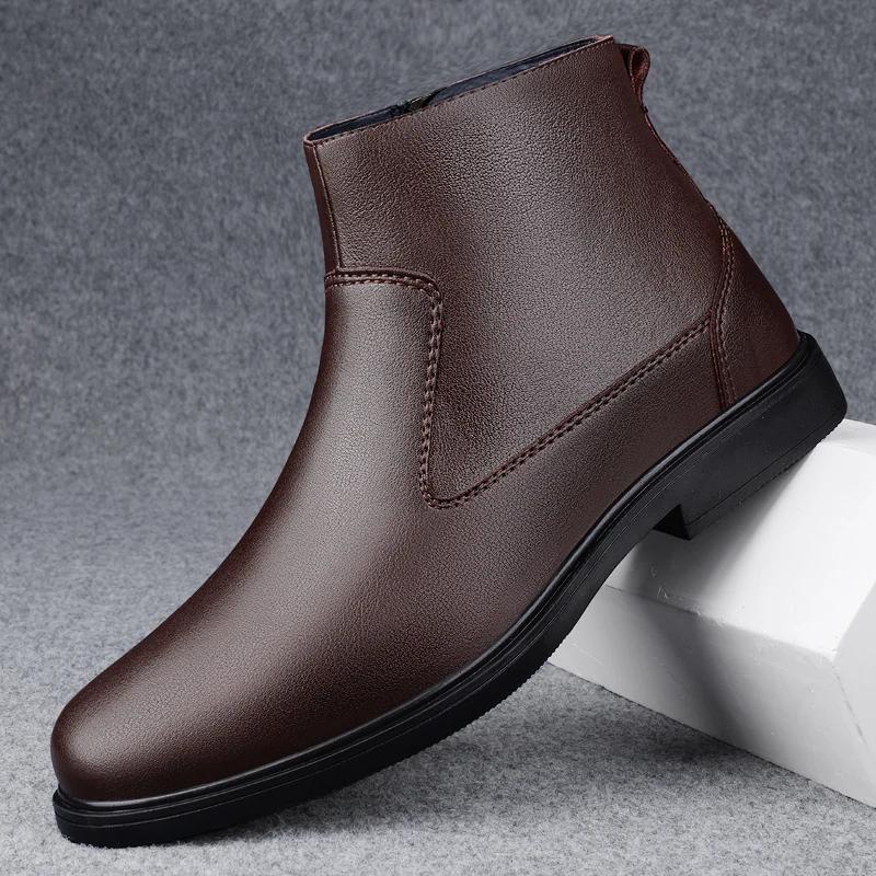 Chaussures en cuir véritable pour hommes, bottes de rinçage en peluche, chaussures d'affaires décont