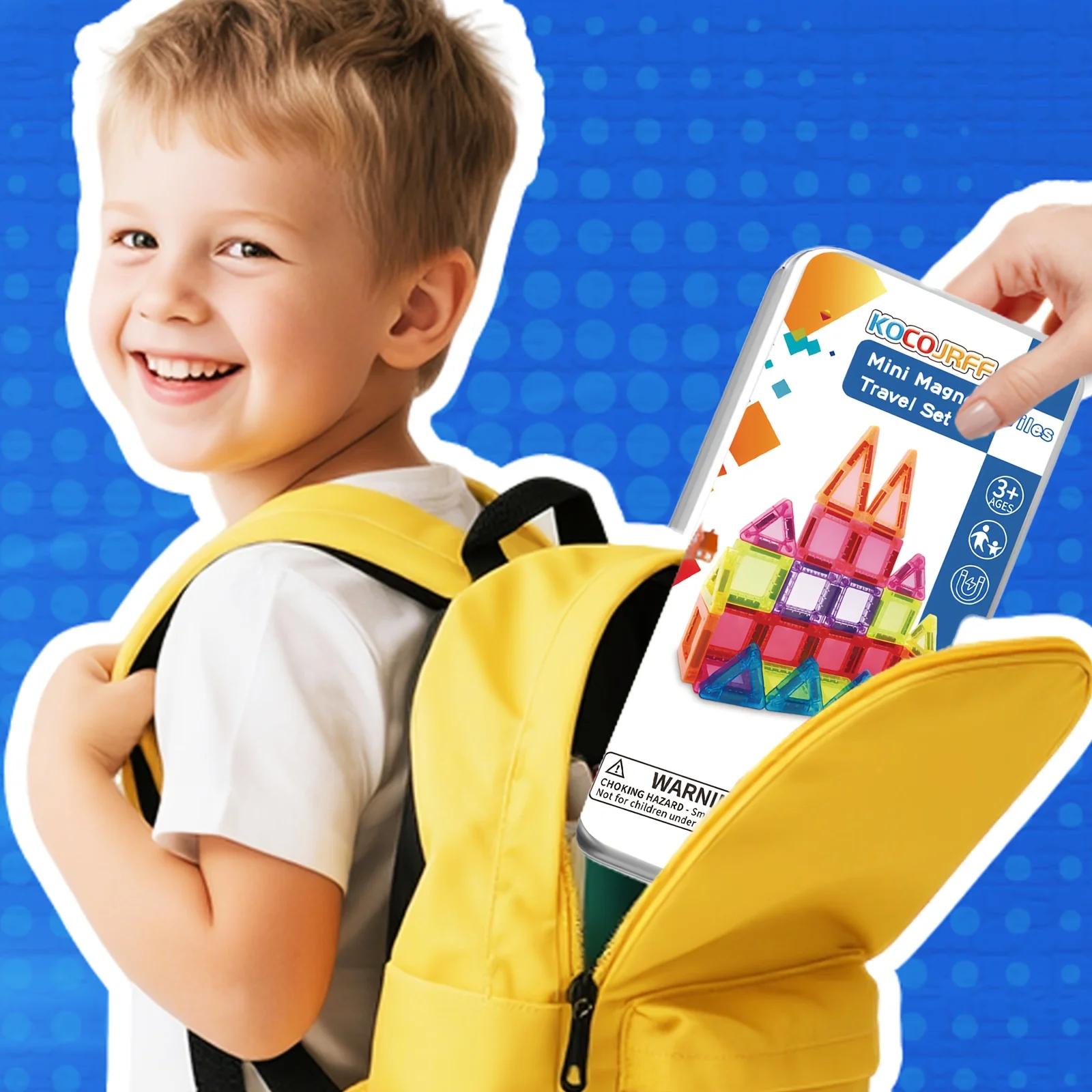 Mini jouets en tuiles magnétiques, avec une boîte en métal pour une portabilité facile, blocs de con
