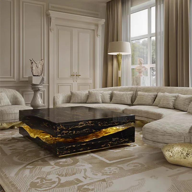 Table basse en marbre italien de luxe sur mesure, toutes tailles, base en métal, pour villa, manoir,