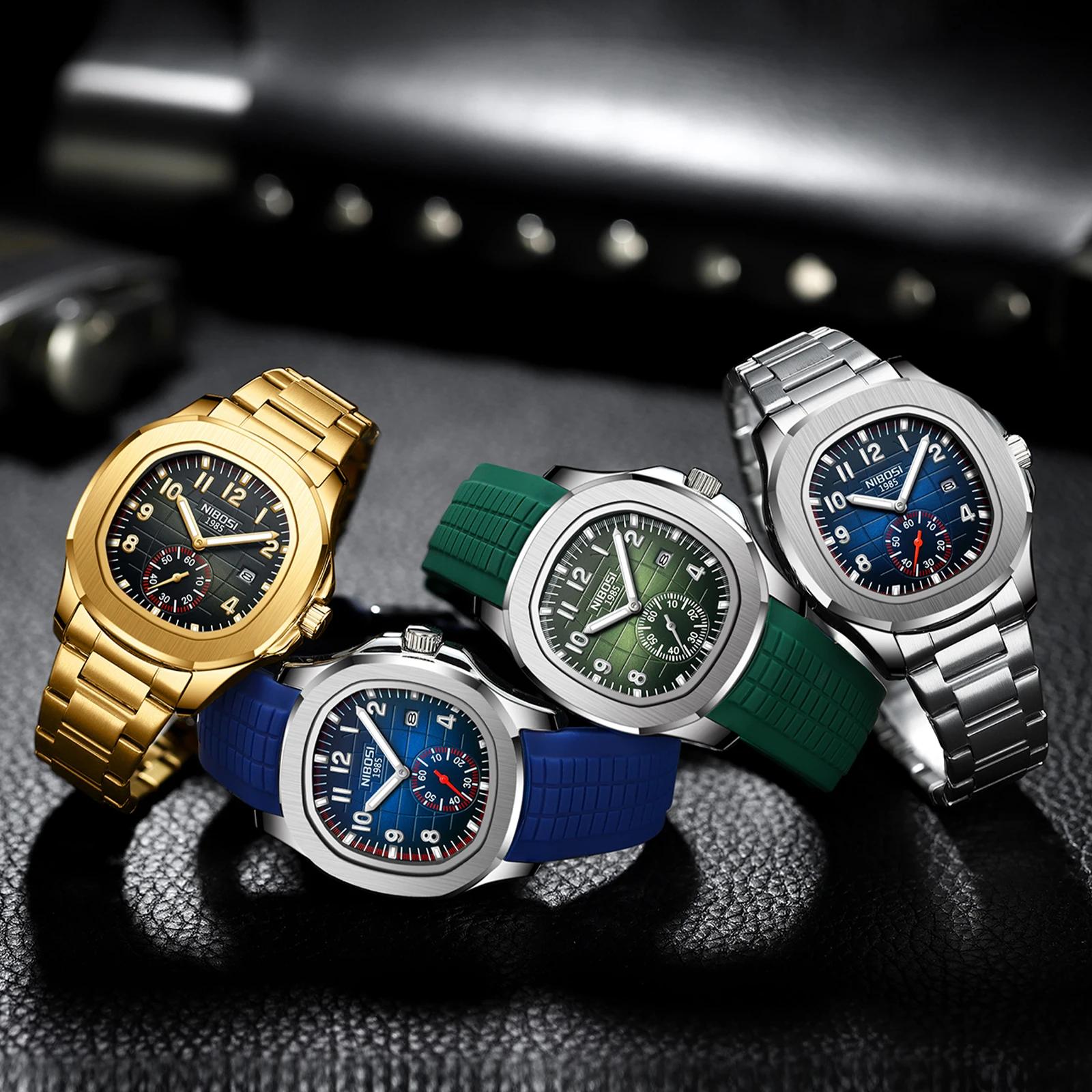 NIBOSI Sport hommes montres haut de gamme de luxe Auto Date montre hommes étanche lumineux AQUANAUT