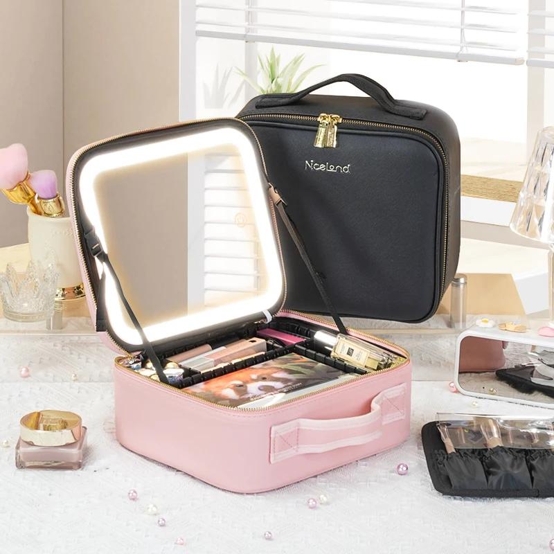 Miroir de mallette de train 3 couleurs, trousse de maquillage portable blanche, organisateur étanche