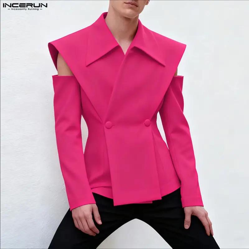 INCERUN hommes Blazer couleur unie revers à manches longues bouton décontracté homme costume Streetw