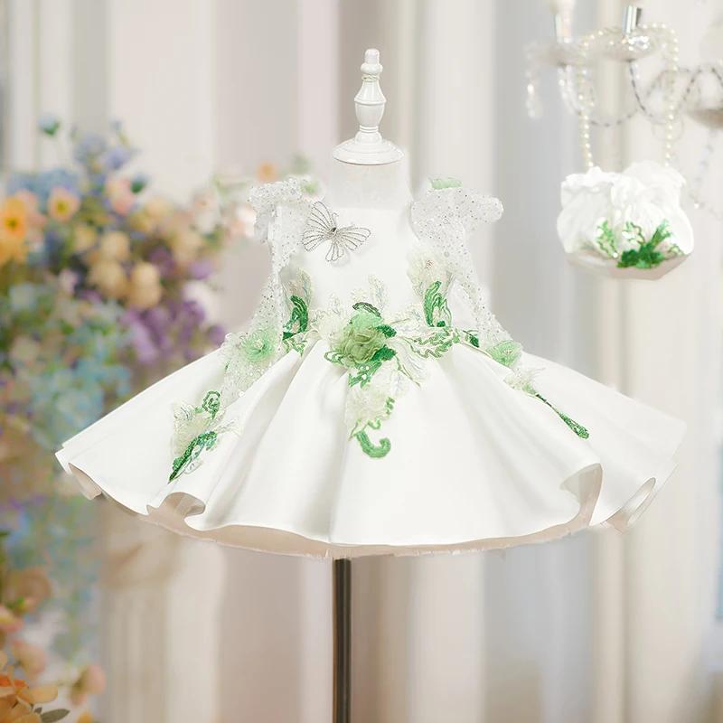 Nouvelle Robe de Princesse pour Bébé Fille 2026, Robe Tutu à Fleurs et Perles pour Fête d'Anniversai