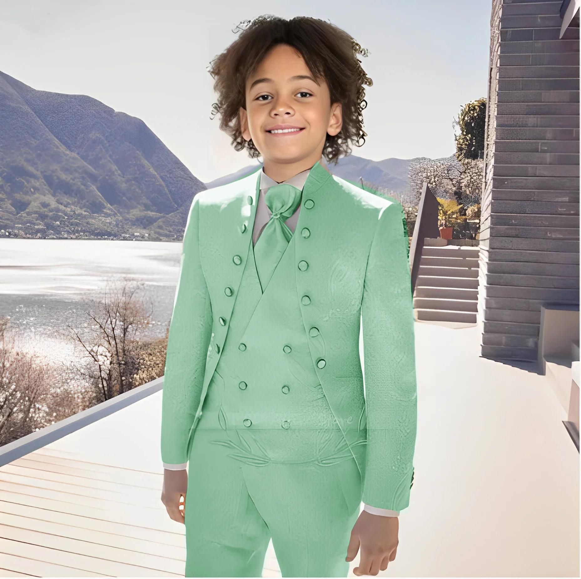 Costume Jacquard blanc pour garçons, 3 pièces, veste, pantalon, gilet, smoking pour enfants de 2 à 1