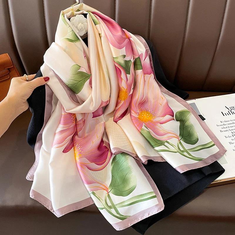 Femmes 180*90 cm mode belles foulards en soie douce femme dame châle Hijab Wrap Foulard Bandanna sil