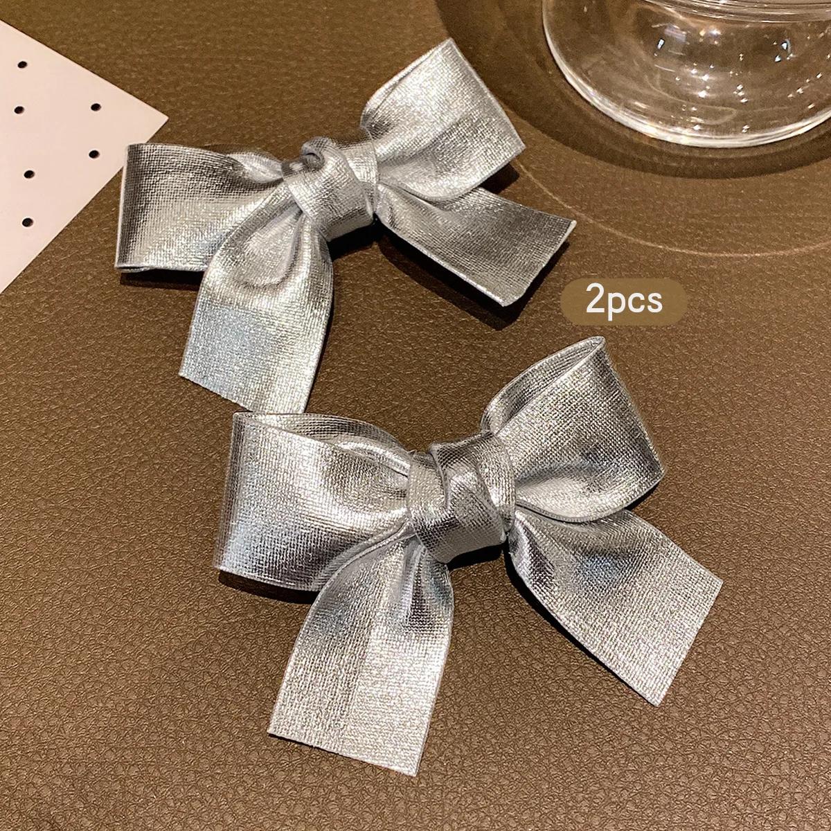 2 pinces à cheveux avec nœud argenté, accessoires pour cheveux de style doux et à la mode adaptés à
