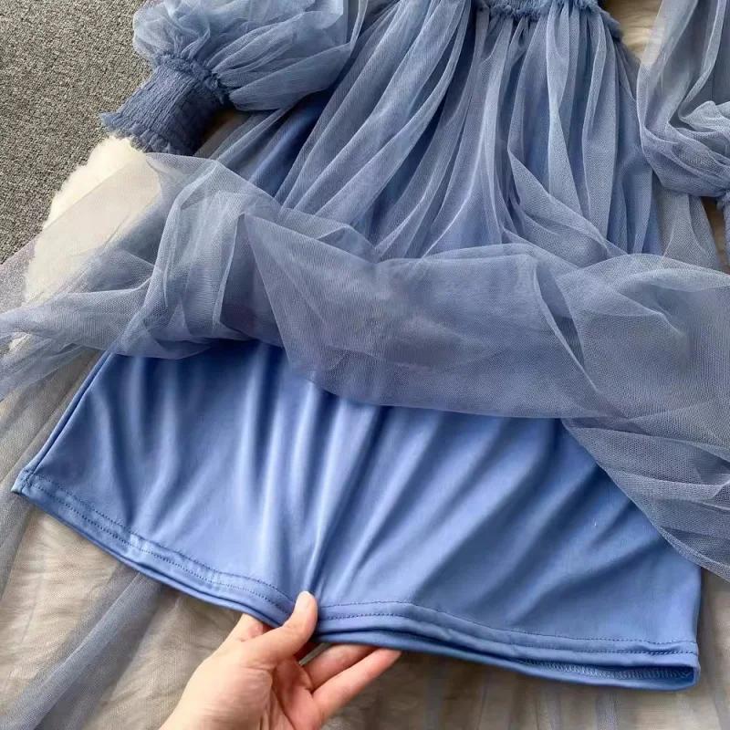 Robe longue en dentelle à fleurs et maille, manches lanternes, blanche, pour femmes, tenue de soirée