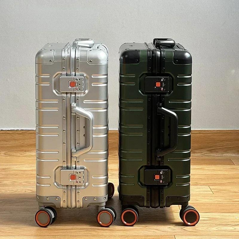 Valise de voyage tout en alliage d'aluminium-magnésium, bagage d'affaires à roulettes sur roulettes,