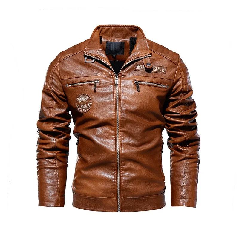 Veste en cuir pour homme, style motard punk, imprimé lettres, col montant, coupe slim, coupe-vent, m