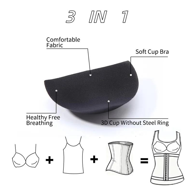 Camisole 3 en 1 très élastique pour femmes, 1 pièce, entraîneur de taille sans couture, coussinet de