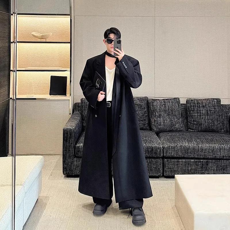 Mauroicardi printemps automne Extra Logn noir surdimensionné fluide doux Trench manteau pour hommes