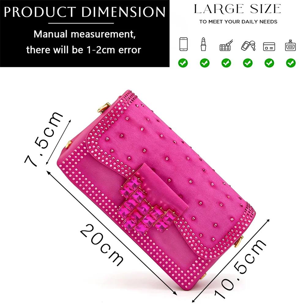 Chaussures à talons hauts en strass fuchsia et sac assorti, chaussures à bout pointu tendance pour f
