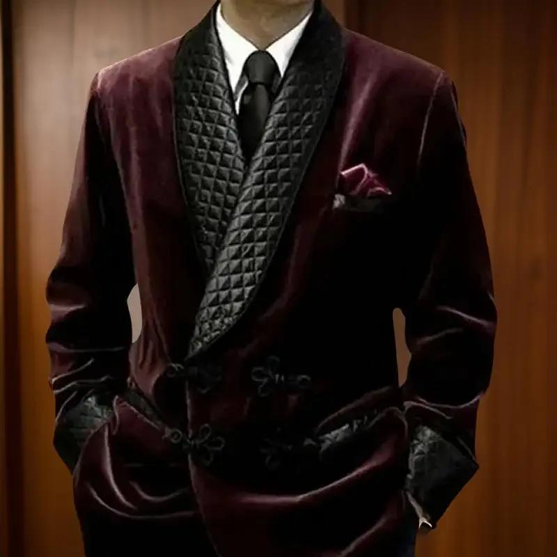 Veste longue imbibée pour homme, blazer imbibé de velours, manteau QueParty, revers châle, mariage,