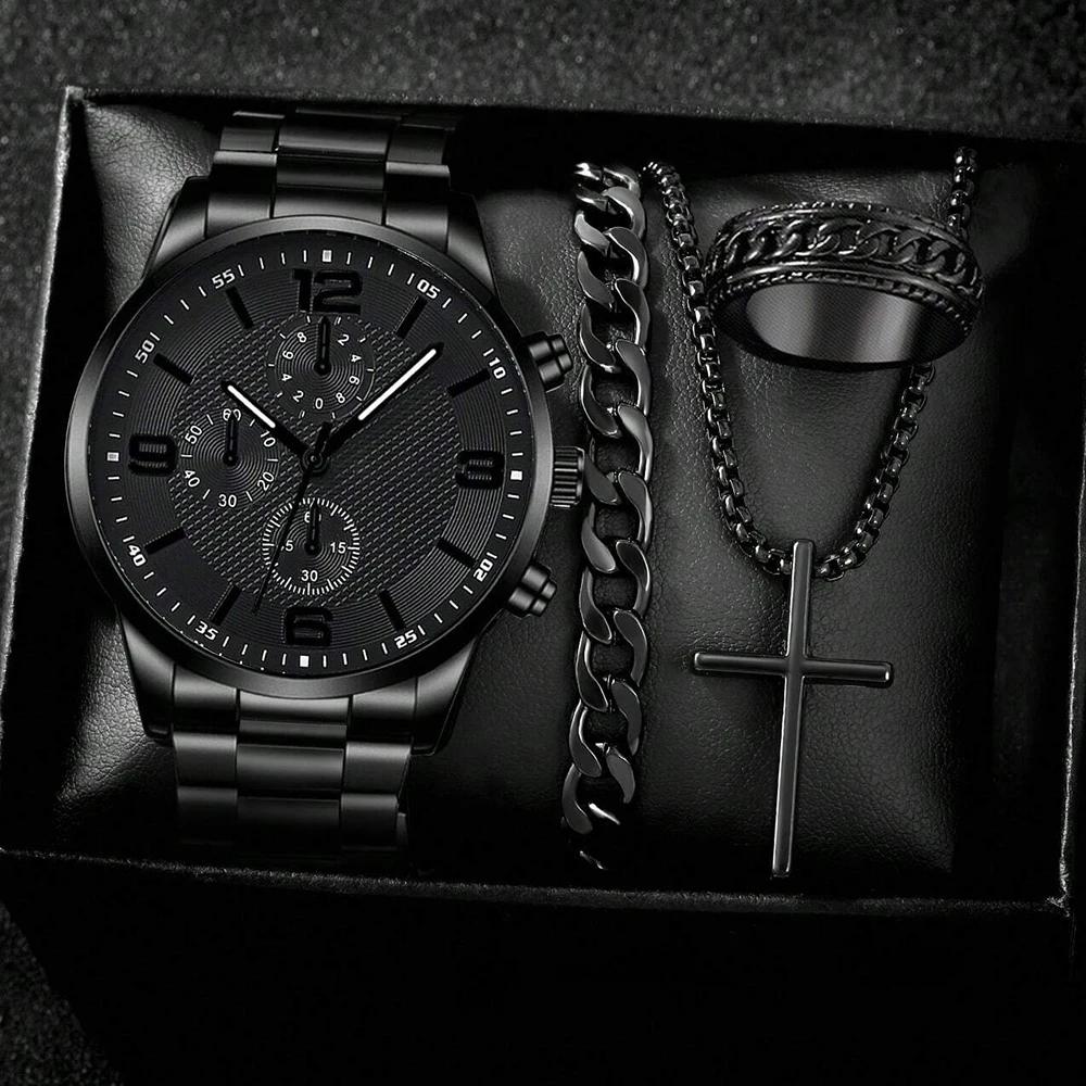 4 pièces coffret cadeau pour hommes d'affaires ensemble de montre tendance de la mode montre à quart
