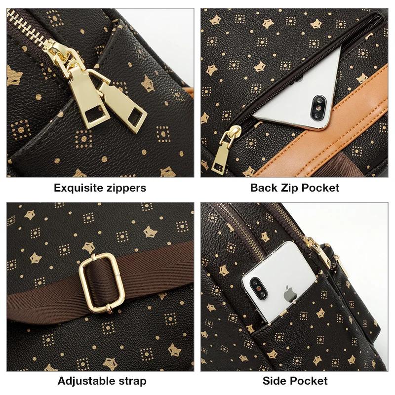 FOXER – sac à dos élégant en cuir imprimé pour femmes, sac à dos de grande capacité pour filles, sac