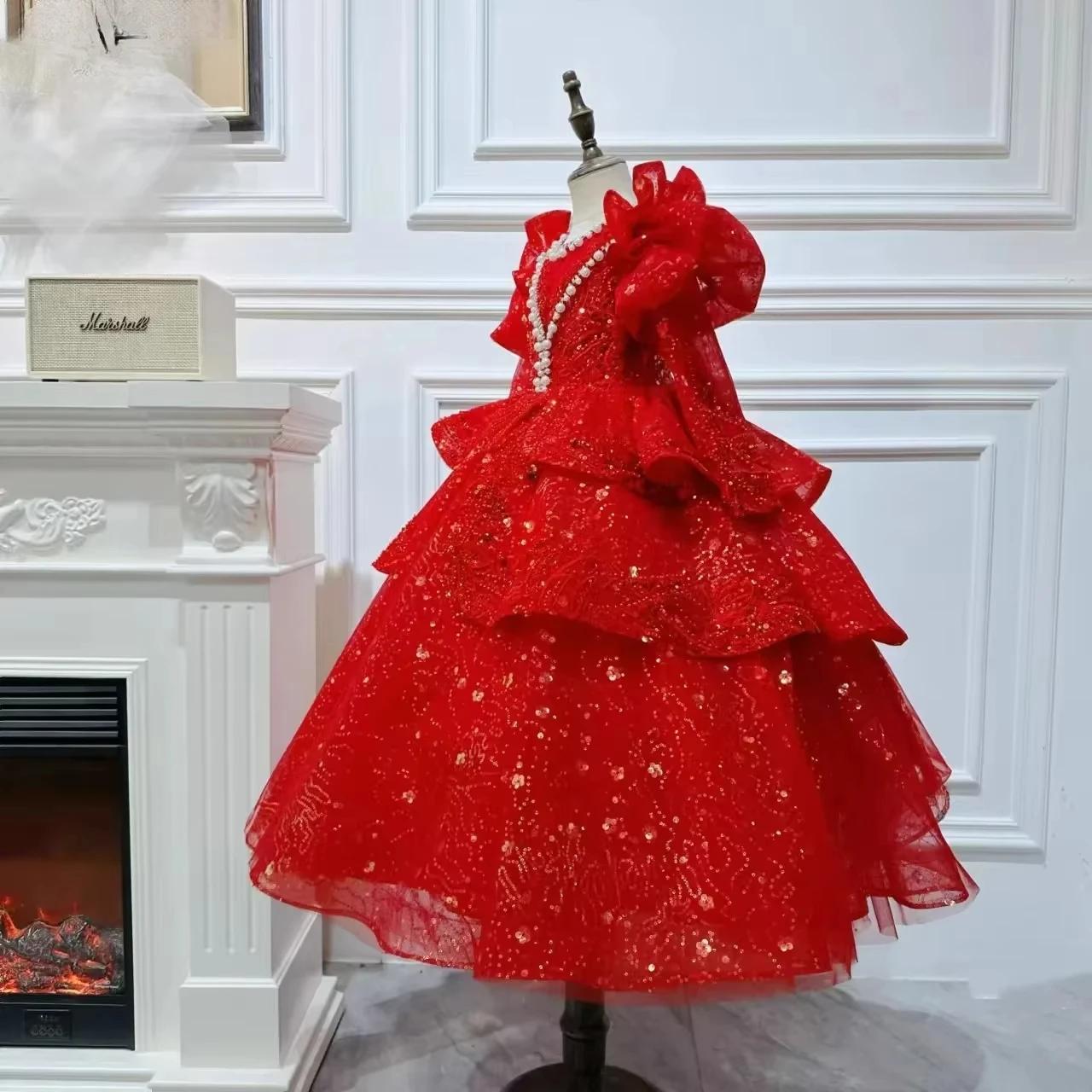 Robe de spectacle pour enfants, tenue de princesse à fleurs pour filles, vêtements de fête scintilla