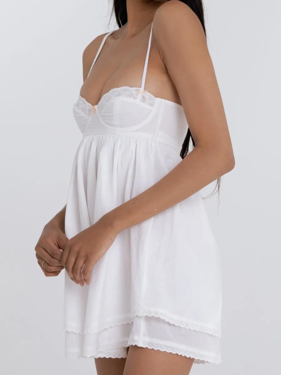 Mini Robe Sexy en dentelle brodée épissée blanche, soutien-gorge, style Corset, dos nu, patineuse de