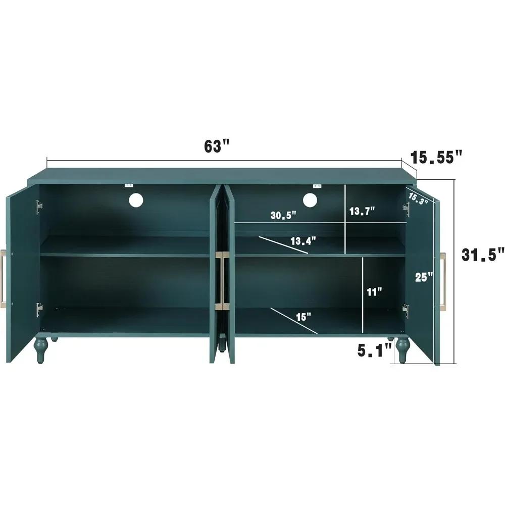 Buffet Credenzas pour salon, table d'entrée bleue de 63 pouces avec armoire d'appoint de rangement,