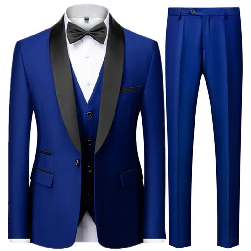 Ensemble trois pièces pour hommes, noir, fête de mariage, grande taille, Blazer, manteau, pantalon e