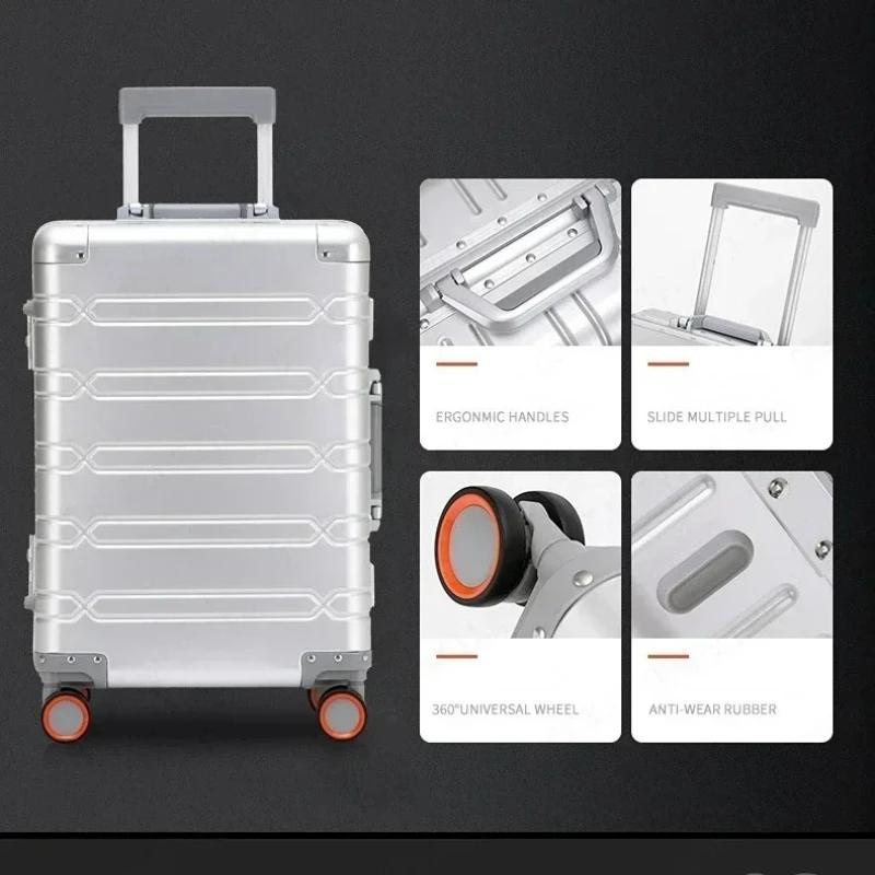 Valise de voyage de luxe en alliage aluminium-magnésium de 20 pouces, valise à roulettes, bagage, ba