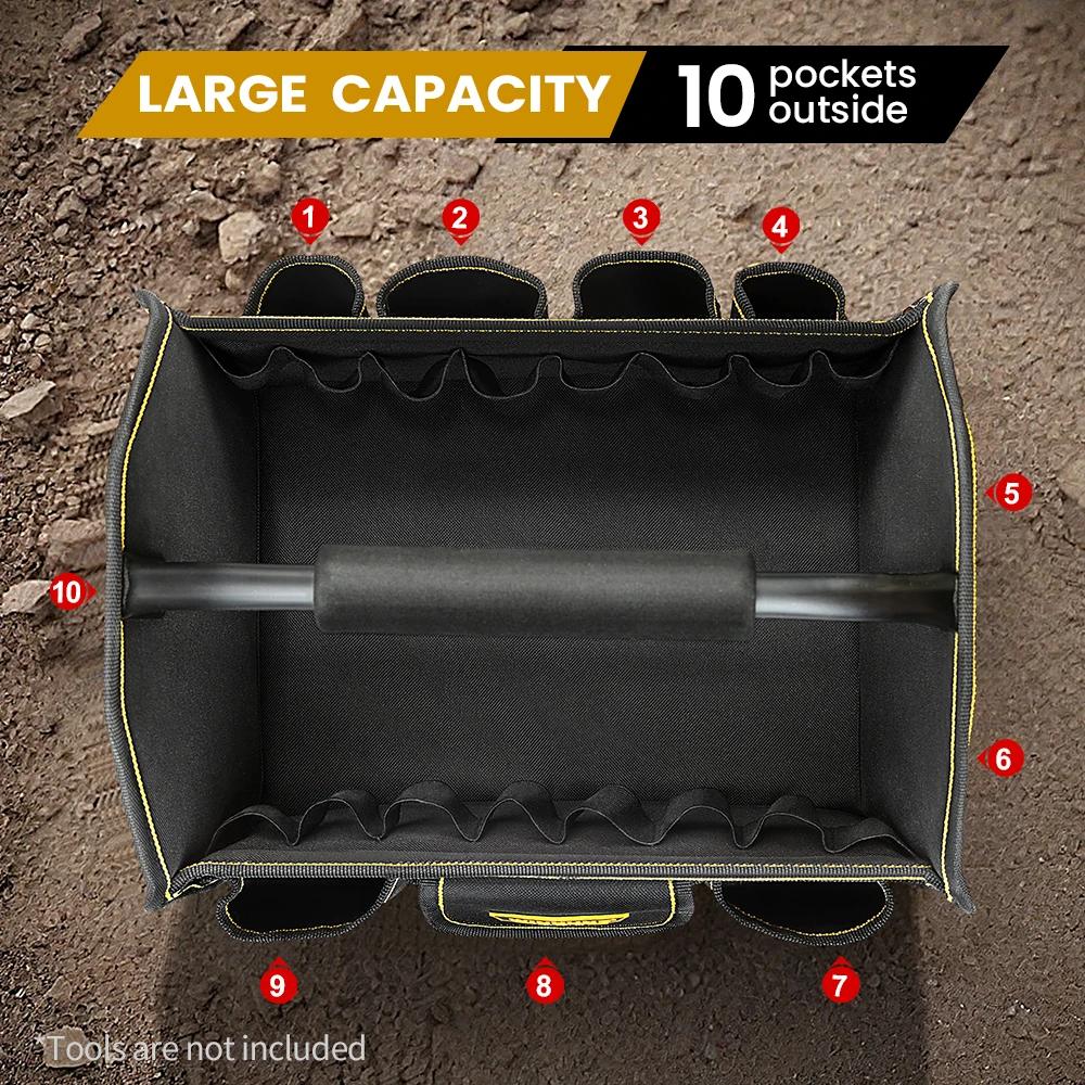 WINHUNT Sac fourre-tout, sac à outils à bouche large à 10 poches, bac à outils d'électricien tubulai