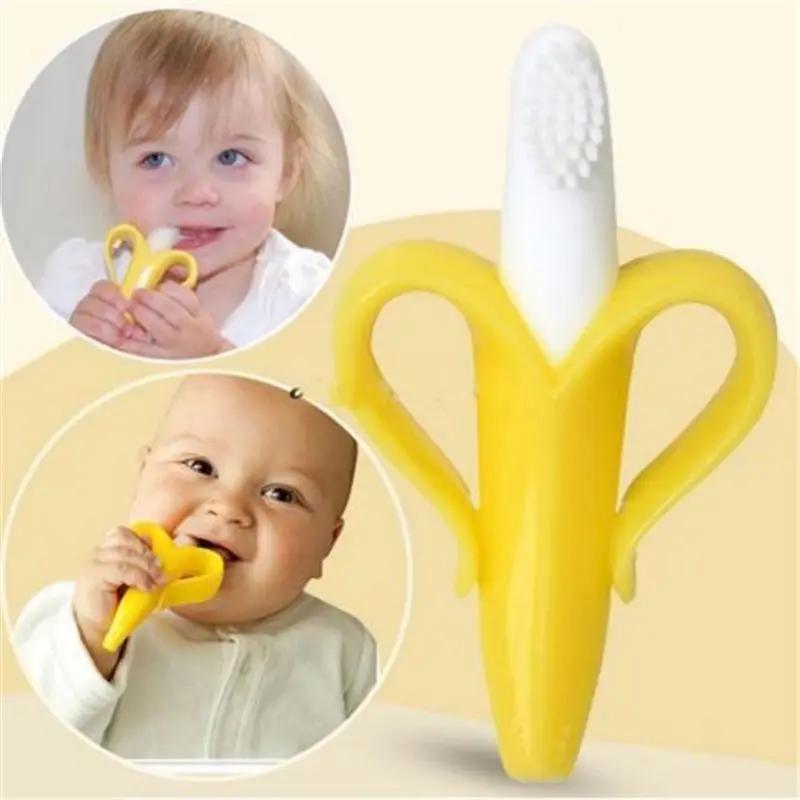 Brosse à dents d'entraînement en Silicone pour bébé, sans BPA, en forme de banane, anneau de dentiti