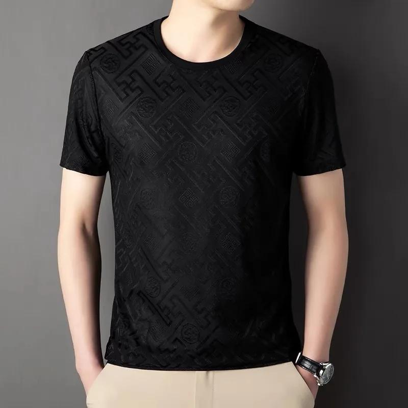 T-shirt à manches courtes et col rond en soie glacée de marque haut de gamme, mode d'été imprimé, ha