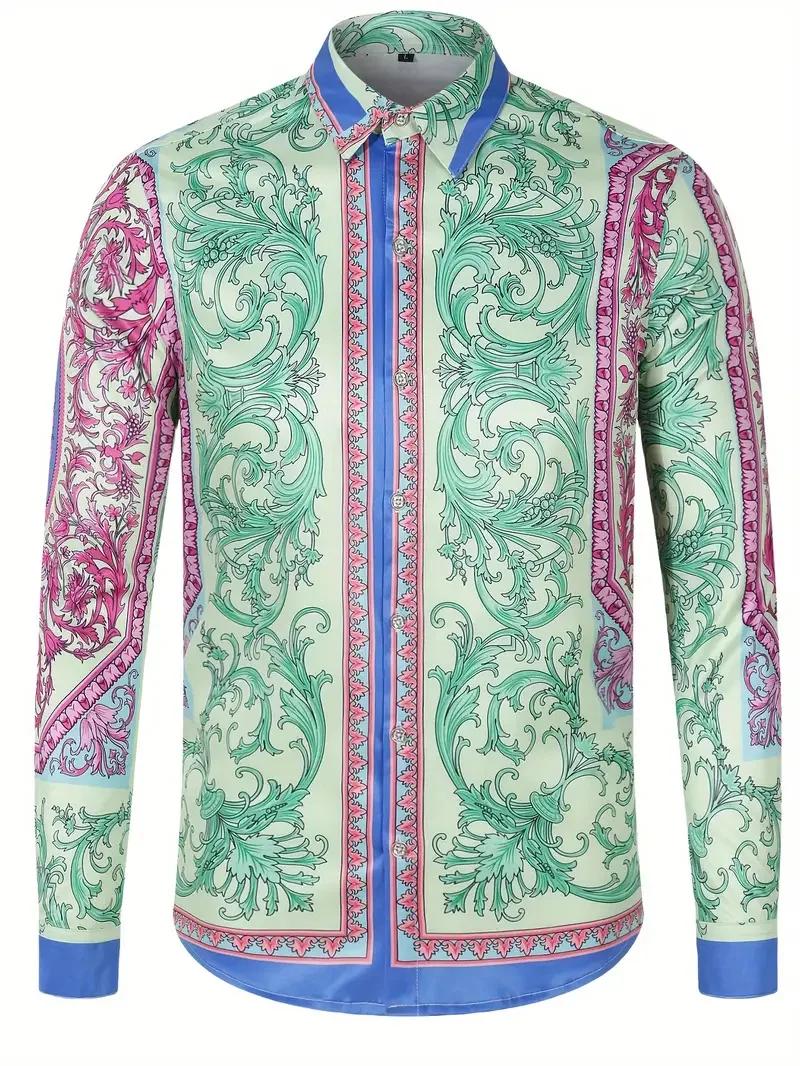 Chemise hawaïenne à manches longues pour hommes, motif floral, revers imprimé en 3D, confortable, mo
