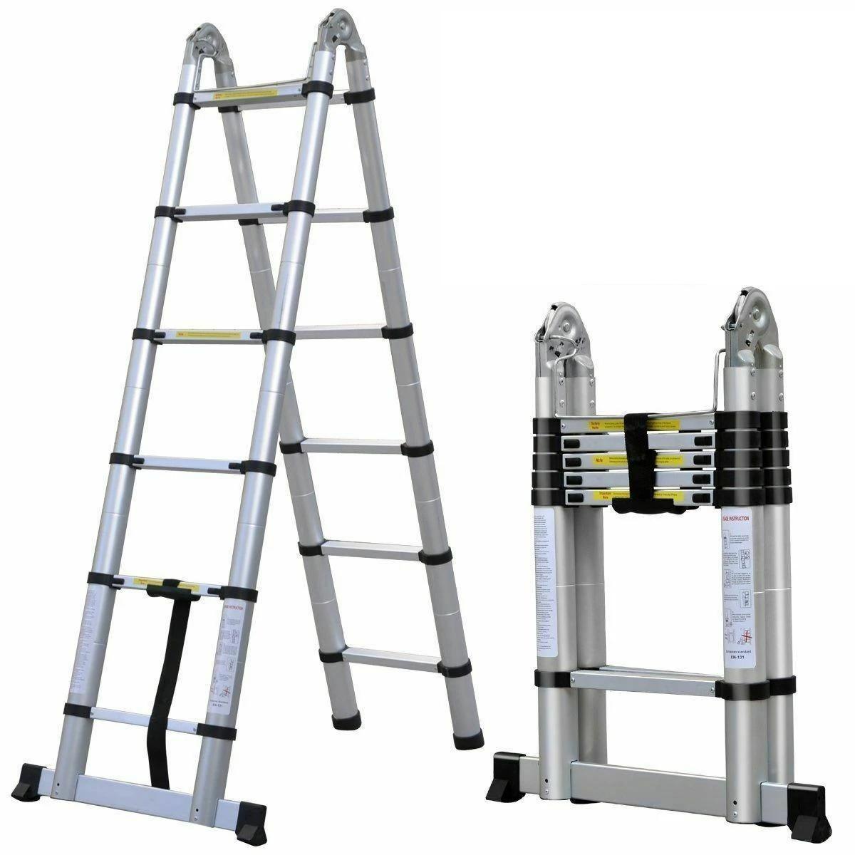 Échelle télescopique pliante de 3.8m/ 5m, cadre en A, alliage d'aluminium/acier inoxydable, antidéra