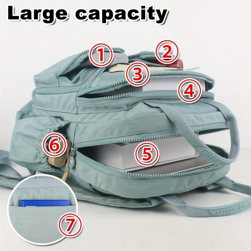 Sac à dos d'école léger de grande capacité, sac de voyage multi-poches, matériau en nylon résistant