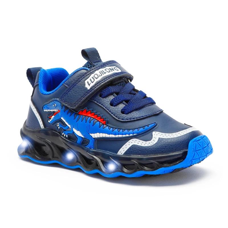 EXDINO 2-6Y enfants LED Giganotosaurus automne cuir chaussures lumineuses garçons dinosaure petits e