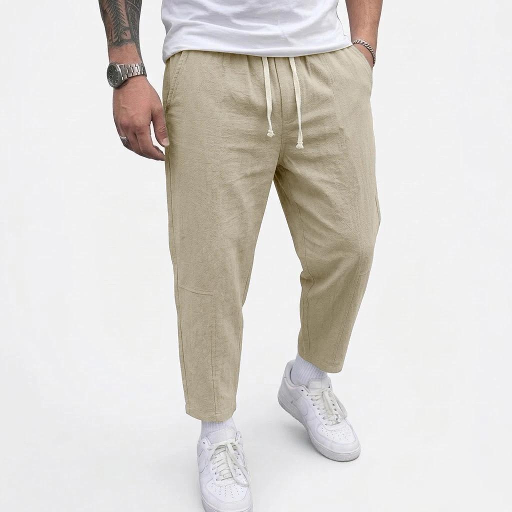 Pantalon en lin pour homme, couleur unie, décontracté, respirant, ample, pour le sport, la plage, lé