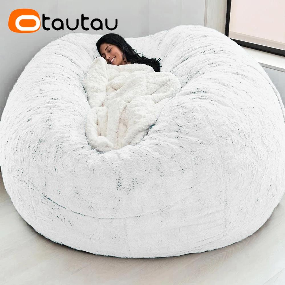 Housse de pouf géante en fausse fourrure de lapin ultra-douce OTAUTAU 5 pieds, pour l'hiver et Noël,