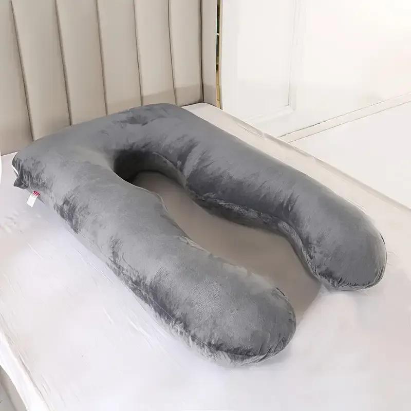 Oreiller de grossesse en polaire doux en forme de U - Oreiller corporel multifonctionnel pour la mat